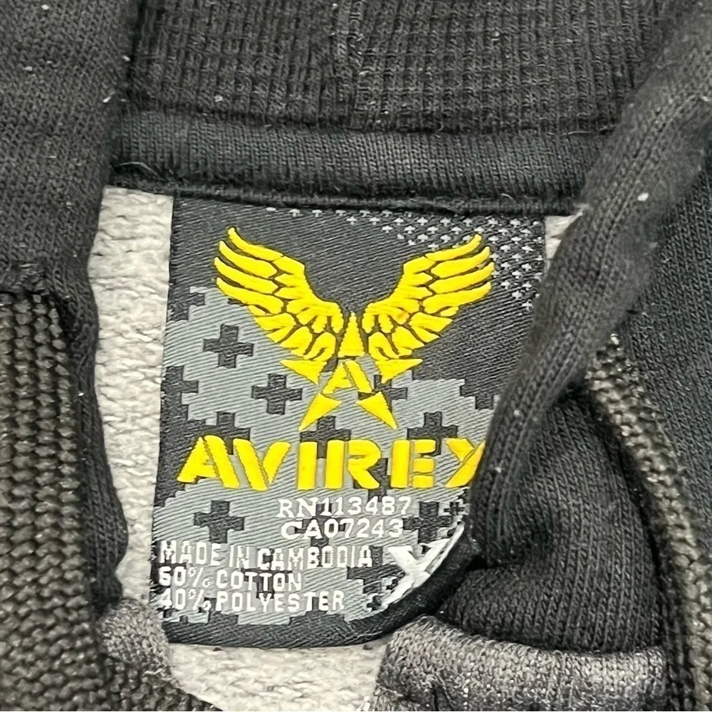 Avirex Vintage Black Gray Big Logo Y2K Zip Front Hoodie Jacket XL - Picture 5 of 7